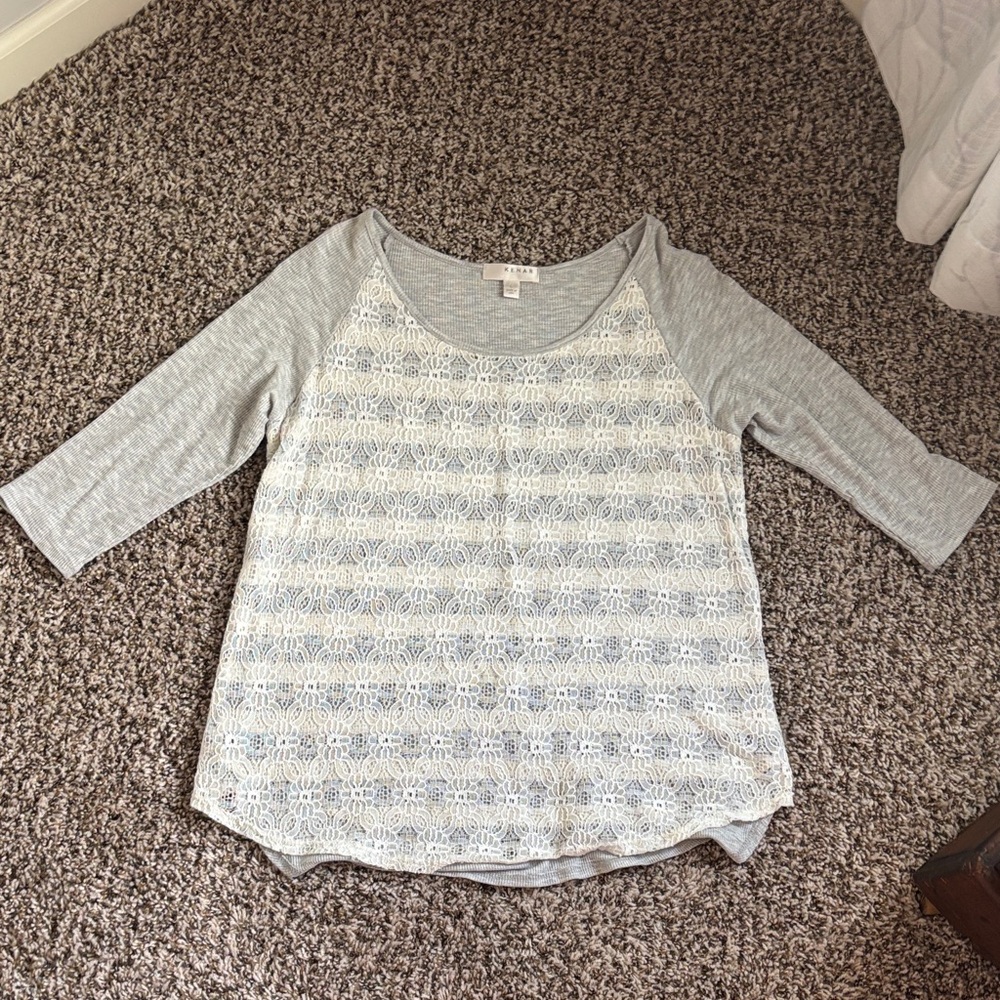 Kenar Light Gray Lace Long Sleeve Top